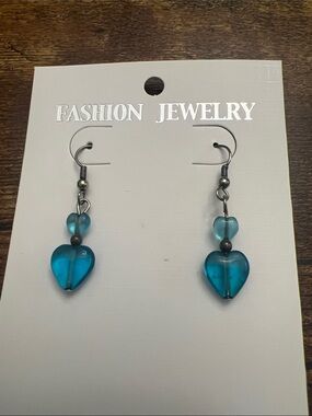 Fashion Jewelry Blue Heart Dangle Earrings